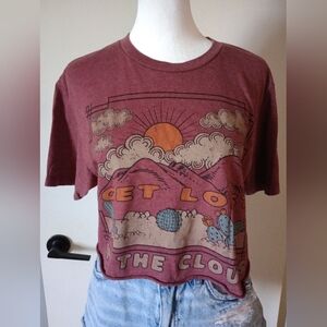 Cropped Graphic Tee 'Get Lost In the Clouds' Size Medium